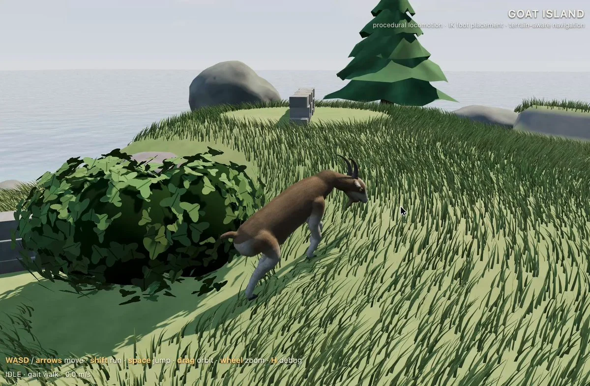 Isla virtual con una cabra doméstica