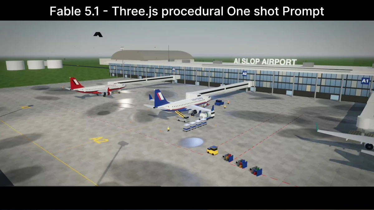 Simulación de aeropuerto con Three.js de un solo uso.