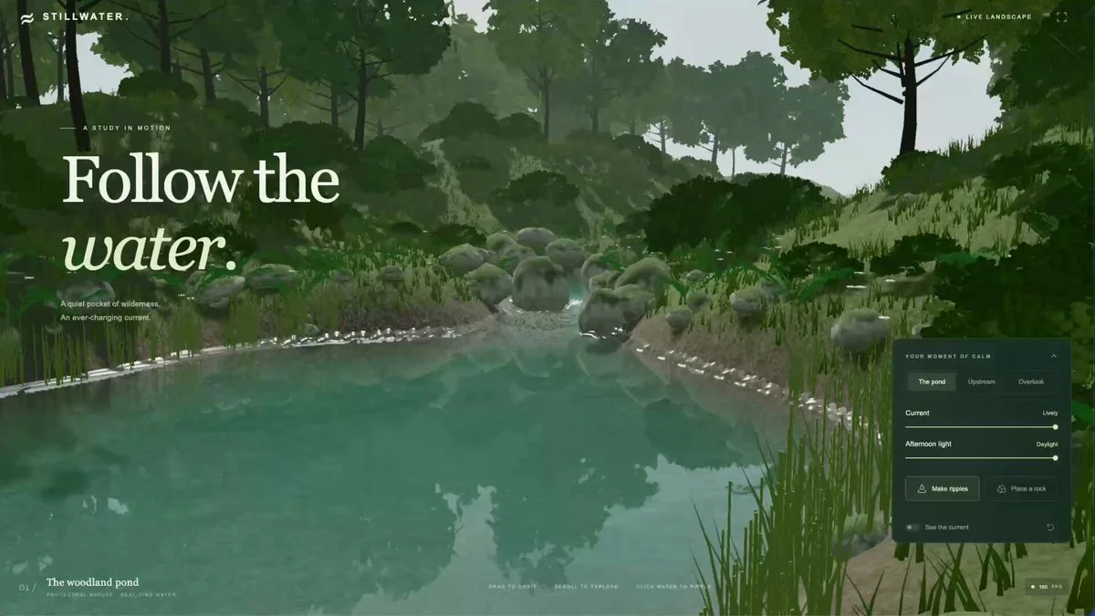 Escena de río interactiva en el navegador