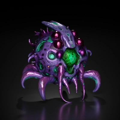 Alien cyborg with tentacles and glowing core.