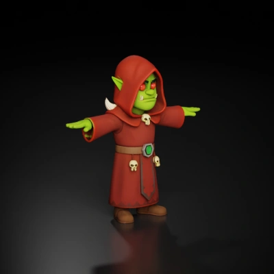 Green hooded character with skulls.