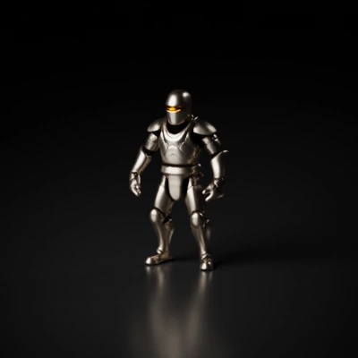 Armored sci-fi humanoid robot, visor on helmet.