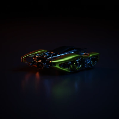 Futuristic racing car with sleek design, advanced tech.