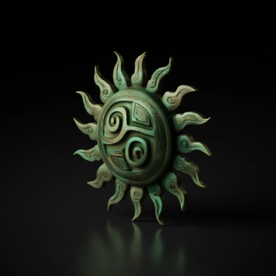 Ancient sun emblem with spiral design.