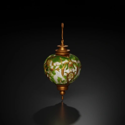 Decorative hanging lamp with vine patterns.