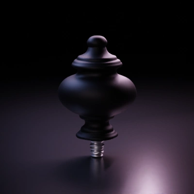 Bulbous finial with rounded contours, threaded base.