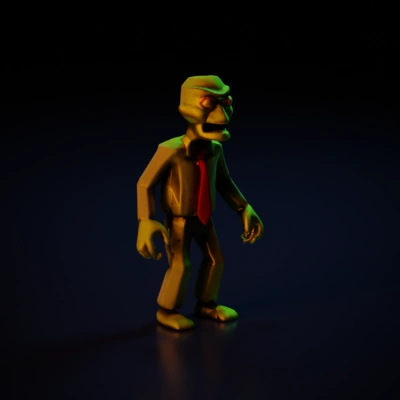 Zombie character in business suit, polygonal model, 3D render.