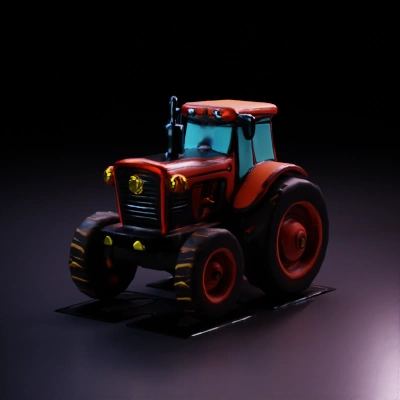 Stylized farm tractor, heavy-duty machinery.