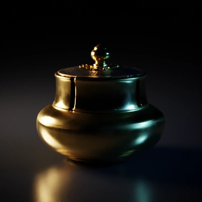 Luxurious jar with intricate lid, cosmetic container.