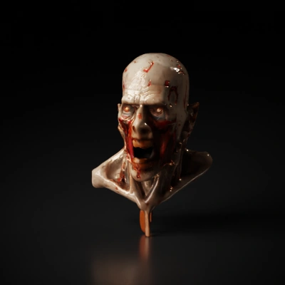 Undead zombie character bust, decaying flesh, open mouth.