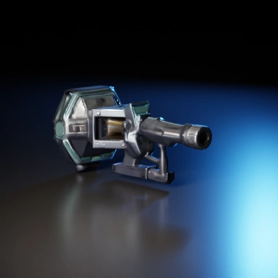 Exotic futuristic sci-fi cannon, mounted.