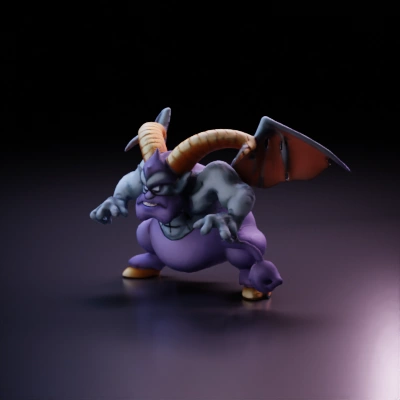 Demon with wings, two horns, muscular build, creature.