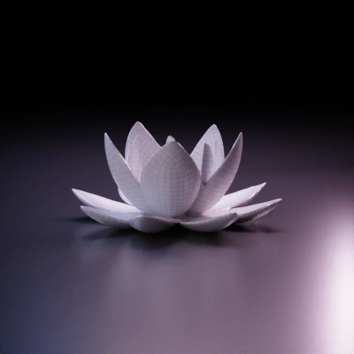 Lotus flower with layered petals. symmetric geometry. smooth edges. simple geometry.