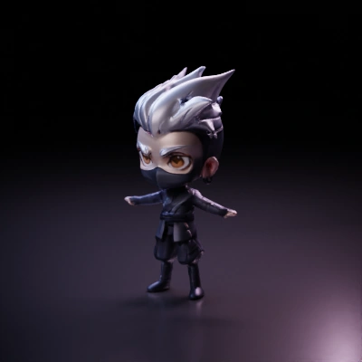 Chibi-style ninja character with spiky hair, mask.