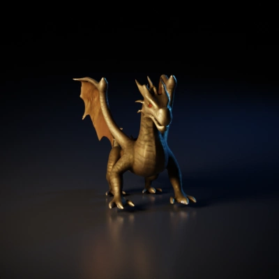 Majestic dragon with wings and horns, black and gold .