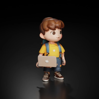 Boy with a backpack and a laptop.