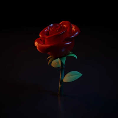 Red rose with green leaves.