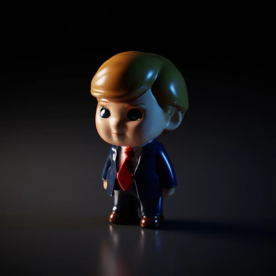 Bobblehead doll with formal attire, cartoonish features.
