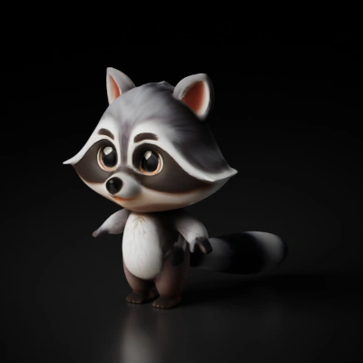 Cartoon raccoon character with a playful expression.