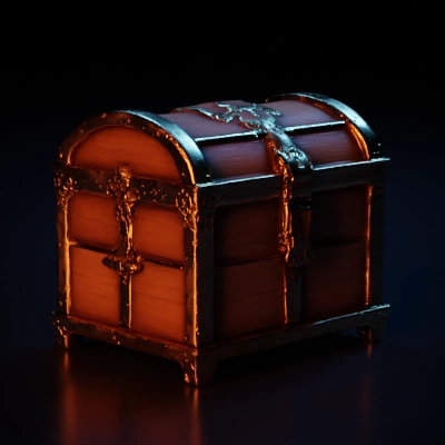 Treasure chest with ornate metal details.