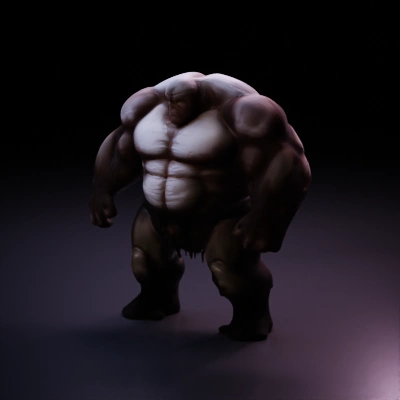 Muscular giant with oversized features, fantasy character.