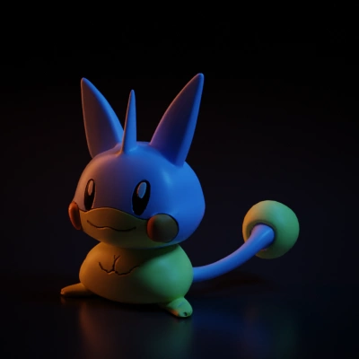 Cute cat-like creature with large ears, Pokémon-style.