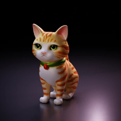 Cartoonish cat with green collar, seated posture.
