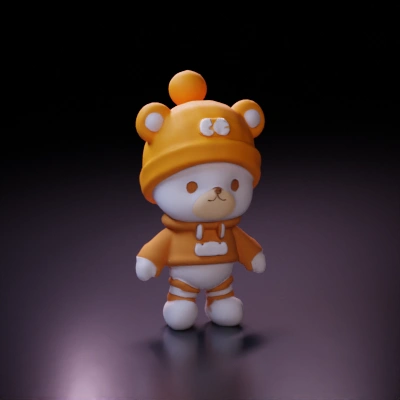 Adorable cute bear character in hoodie and beanie hat.