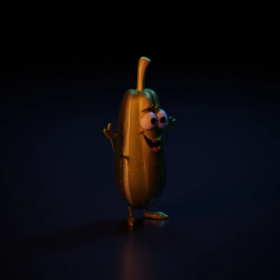 Walking animated cucumber, smiling character.