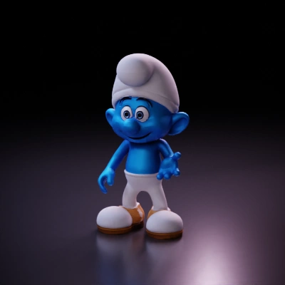 Blue cartoon character with hat.