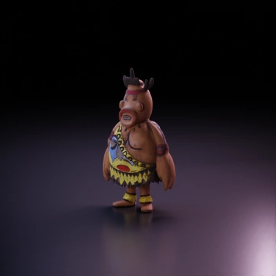 Tribal-themed warrior, traditional attire, cultural mask.