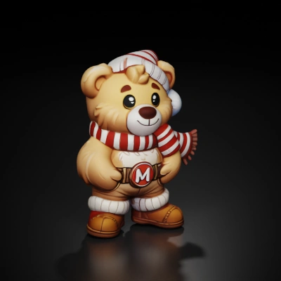 cartoon teddy bear dressed for winter.