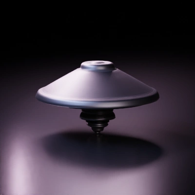 Futuristic UFO, disc shape, glowing elements.
