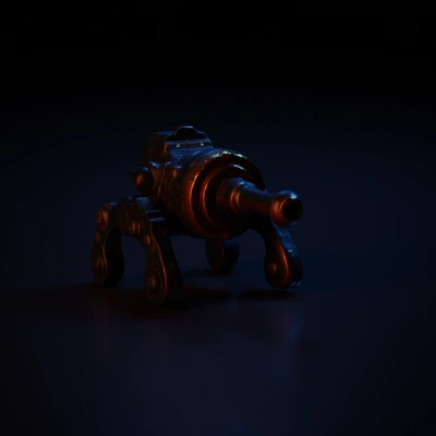 Mechanical turret with multiple legs, sci-fi design.