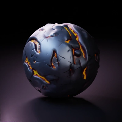 Cracked rock orb emitting glowing light, fantasy element.
