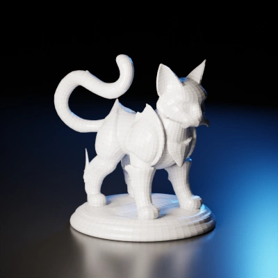 Cat warrior in ornate armor. symmetric geometry. character. sharp edges. complex geometry.