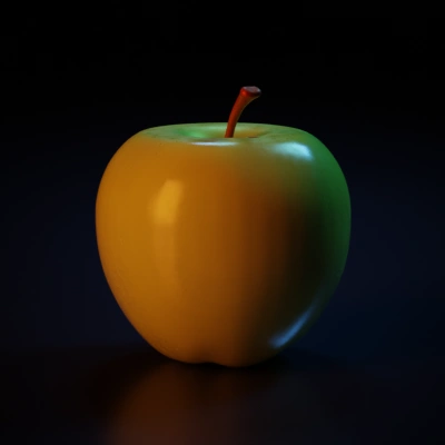 Green apple, realistic texture, side view.