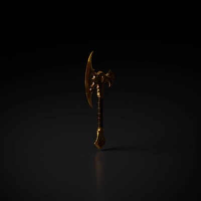 Ornate medieval battle axe, intricate design and decorations.