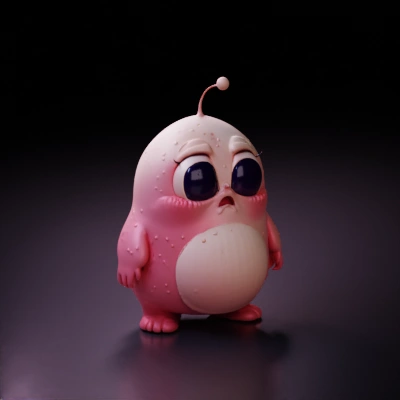 Pink cartoon creature with antenna.