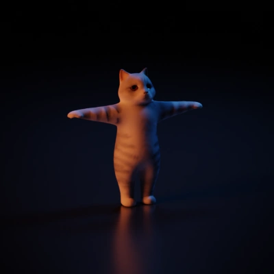 Anthropomorphic cat standing with arms outstretched.