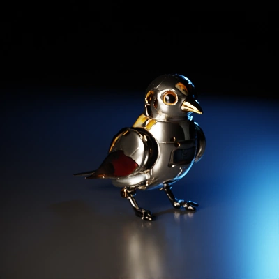 Robotic bird with mechanical parts, intricate detail.