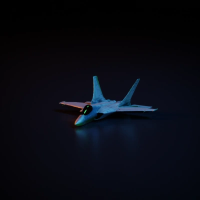 Futuristic fighter jet aircraft, two missiles, one engine.