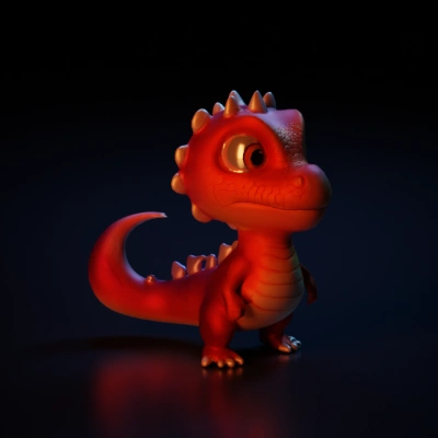 Cute cartoon dragon, big eyes, standing.