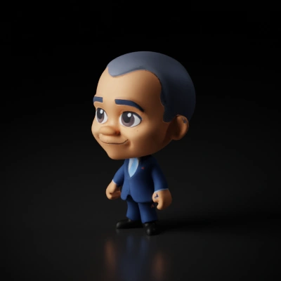 Figure in a suit with large head, cartoon style.