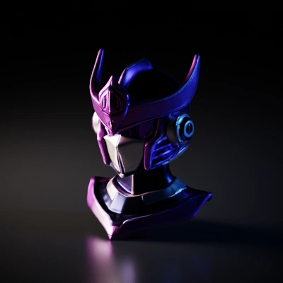 Futuristic helmet with angular design.