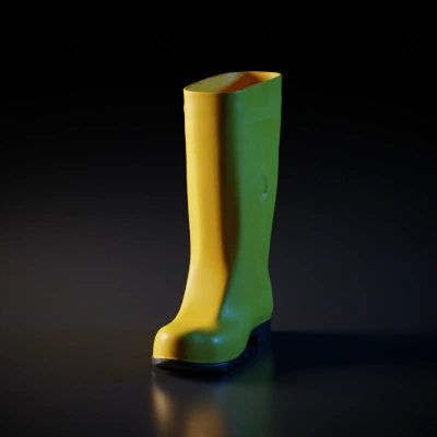 Rubber work boot, durable and robust.