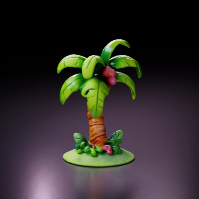 Palm tree with flowers, animated style.