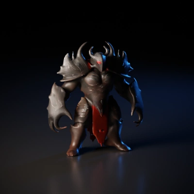 Armored dark fantasy warrior with glowing red eyes.