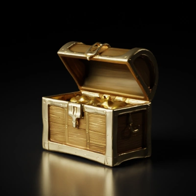 Treasure chest filled with gold ingots, fantasy design.