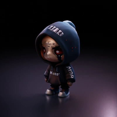 Chibi-style character in hooded sweatshirt, angry expression.